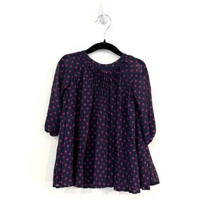 Baby Gap Girls Dress 12–18 Months Navy Red Polka Dot Pleated Sheer Overlay